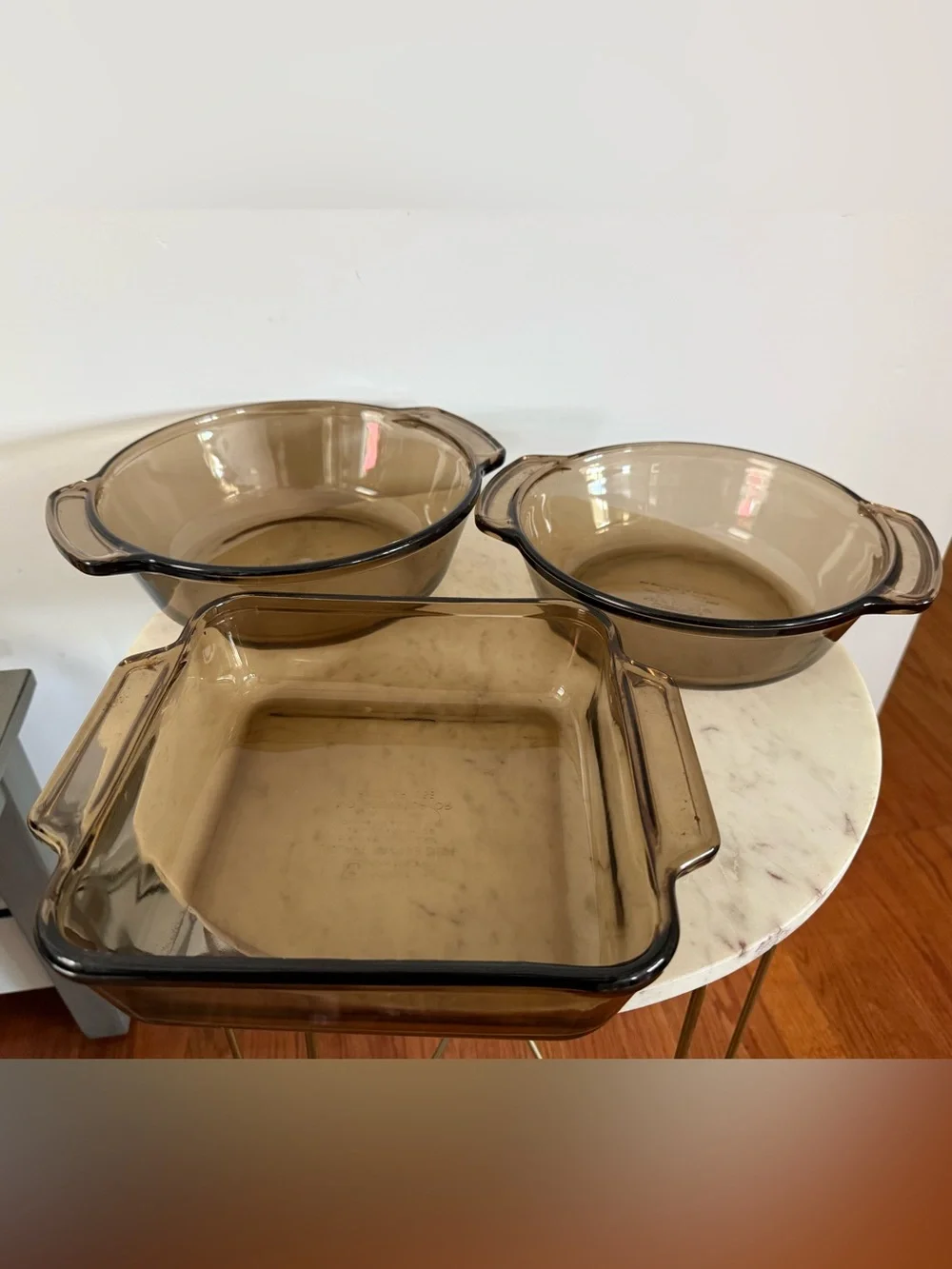 (3) ANCHOR HOCKING Fire-King Amber Brown Glass Dishes Casserole, Brownie, Bowl